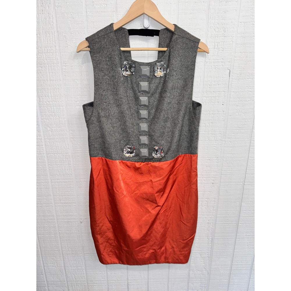 By Malene Birger Rosabella Dress Womens Gray Orange Wool Crystal Embellished S